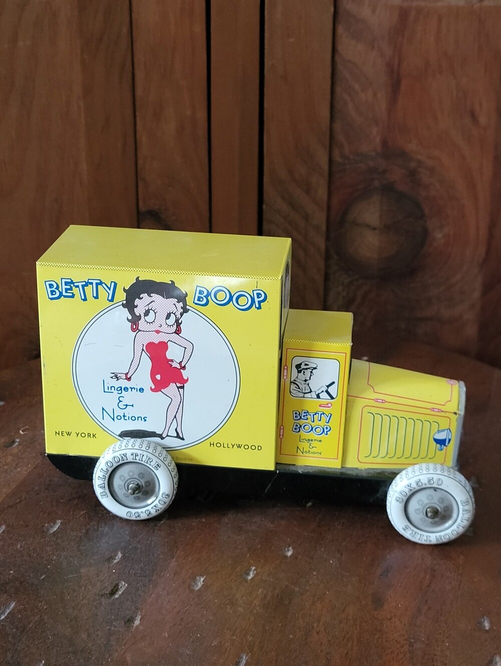 Betty Boop Yellow Tin Toy Truck with Red Accents